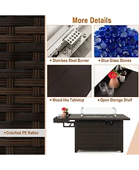 Gouun 52 Inches Outdoor Wicker Gas Fire Pit Propane Fire Table with Cover