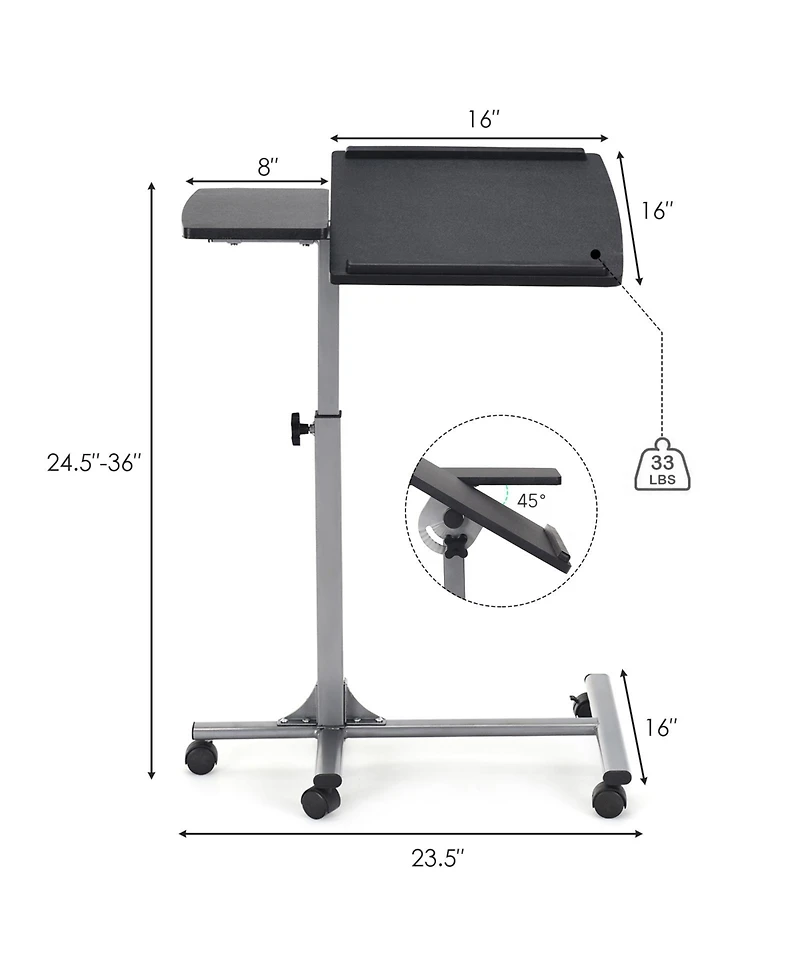Gouun Adjustable Angle Height Rolling Laptop Table
