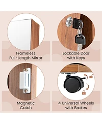 Gouun 64 Inches Lockable Jewelry Cabinet Armoire with Built-in Makeup Mirror
