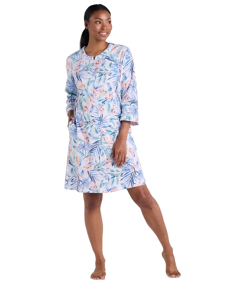 Miss Elaine Women's 3/4-Sleeve Printed Short Grip Robe