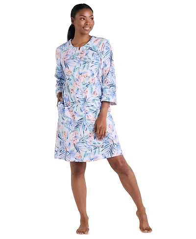 Miss Elaine Women's 3/4-Sleeve Printed Short Grip Robe