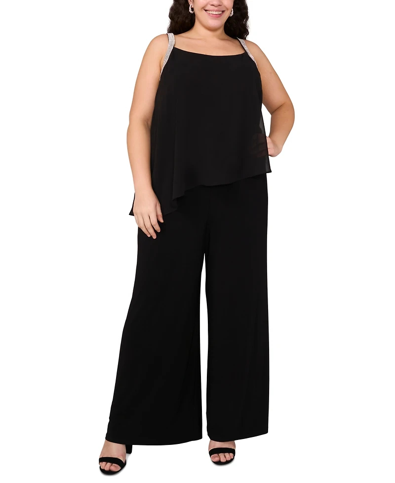 Msk Plus Size Rhinestone-Strap Overlay Wide-Leg Jumpsuit
