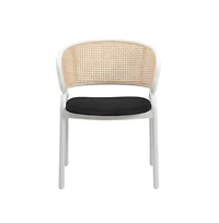 LeisureMod Dining Chair with White Powder Coated Steel Legs and Wicker Back