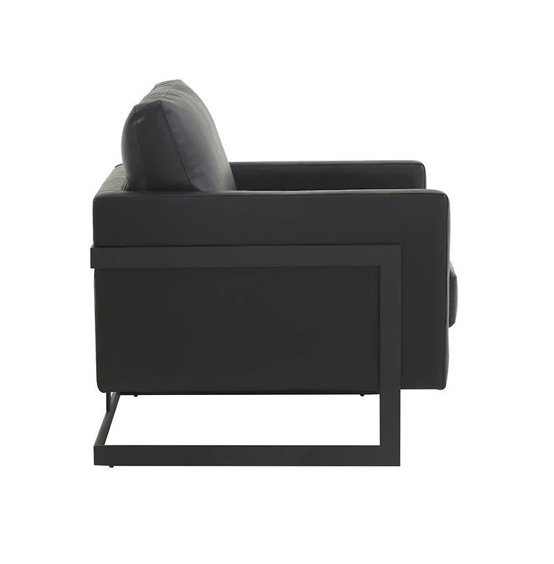 LeisureMod Leather Accent Armchair With Black Steel Frame