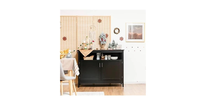 Kitchen Sideboard Cabinet – Wood Buffet with Hidden & Open Storage for Versatile Dining Room Organization