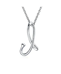 Bling Jewelry Abc Script Letter Alphabet Initial Pendant Necklace .925 Sterling Silver 18 Inch