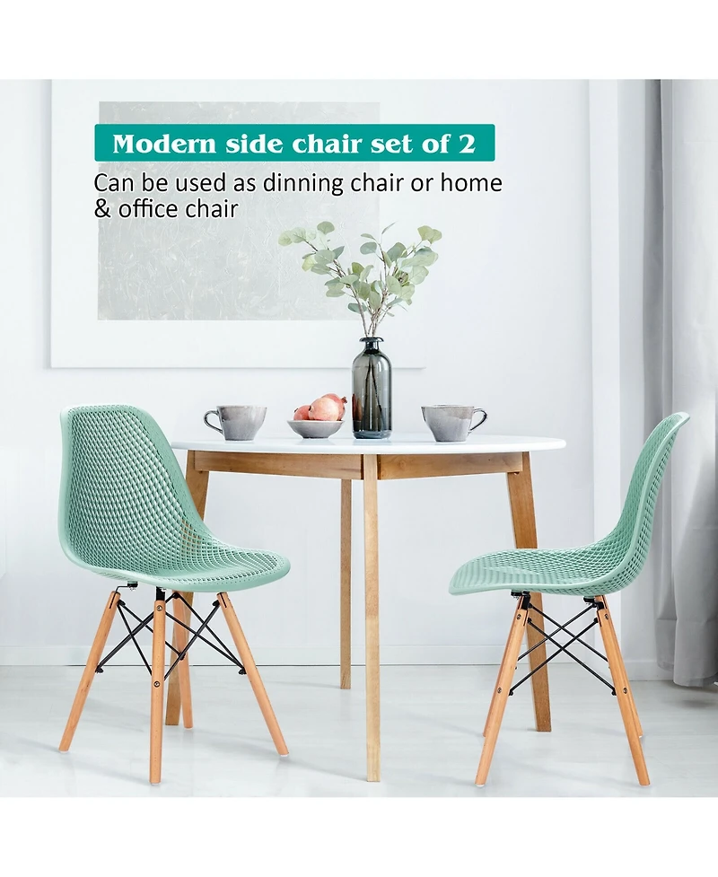 Gymax 2PCS Modern Dsw Dining Chair Office Home w/ Mesh Design Wooden Legs