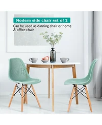 Gymax 2PCS Modern Dsw Dining Chair Office Home w/ Mesh Design Wooden Legs