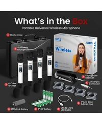 Pyle Uhf Wireless Microphone System - 4 Handheld Mics, 4-Channel Receiver, Usb Charging