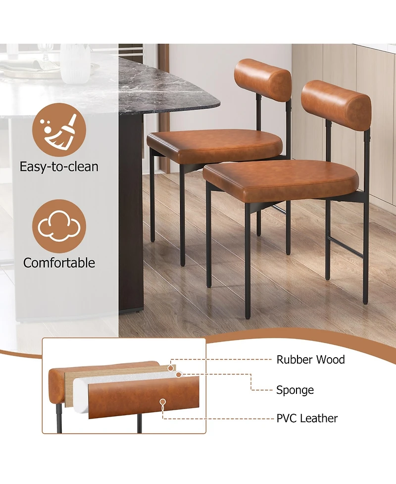 Gymax Dining Chair Set of 2 Faux Leather Upholstered Kitchen Side w/ Curved