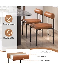 Gymax Dining Chair Set of 2 Faux Leather Upholstered Kitchen Side w/ Curved