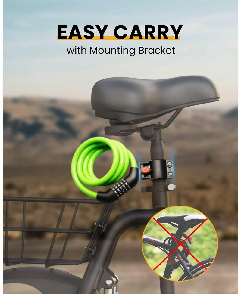 Urbanmax Bike Lock Cable with Combination,High Security Resettable Combination Bicycle Lock Anti-Theft, Scooter Lock with Mounting Bracket for Bikes a
