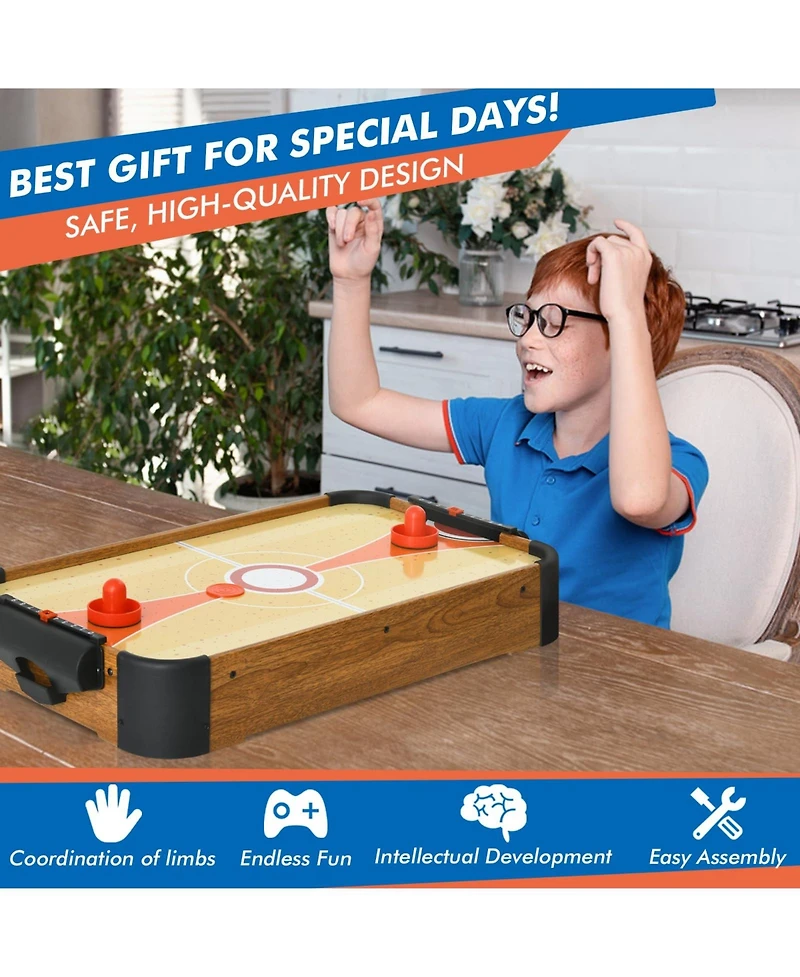 Sugift 24" Mini Tabletop Air Hockey Game for Kids, Compact Air Hockey Table w/Electric Fan, Pushers & Pucks