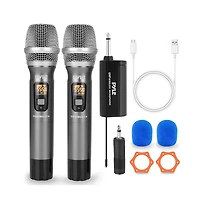 Pyle Uhf Wireless Handheld Microphone System - 32-Channel Frequency, Receiver, Usb Rechargeable, Includes (2) Mics