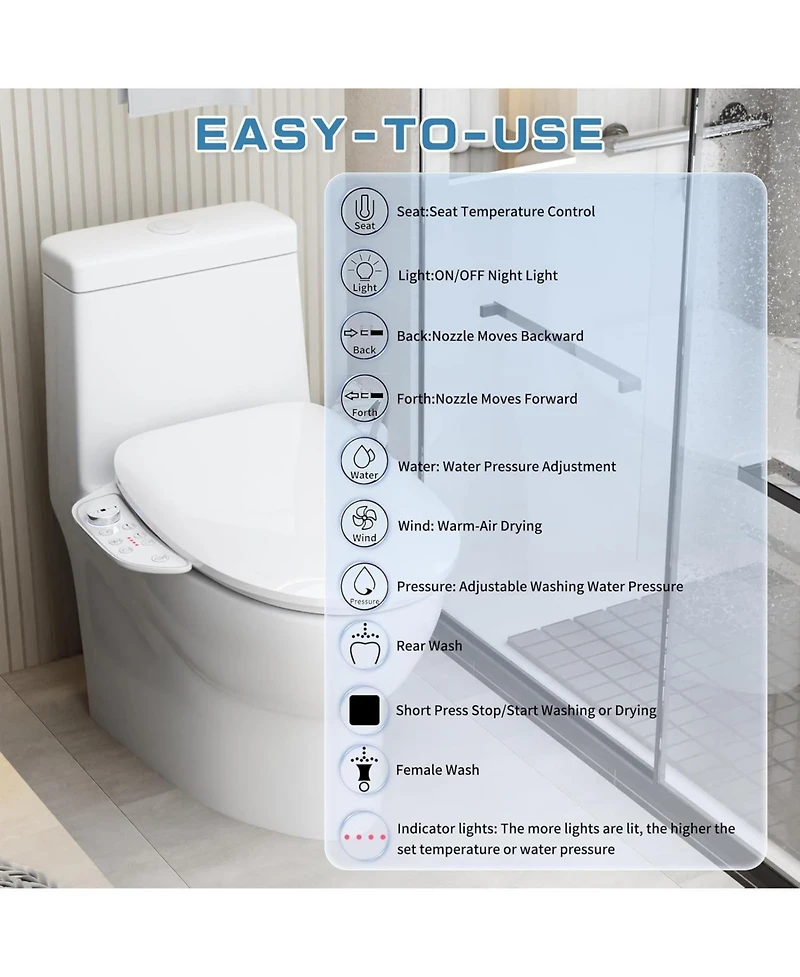 Lalahoo Electric Bidet Toilet Seat with Side Panel, Elongated Heated Toilet Seat