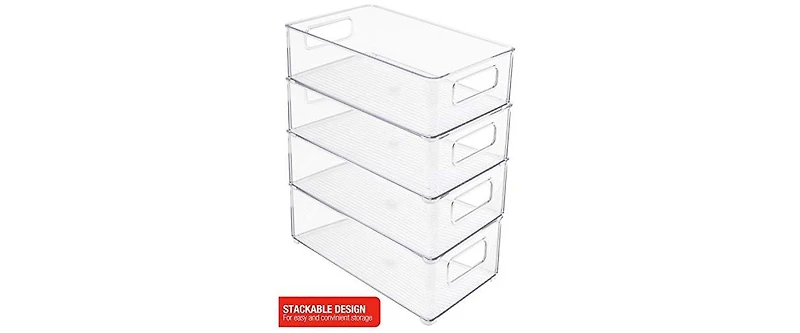 Sorbus 4 Pack Medium Stackable Clear Storage Bins with Handles- for Kitchen Pantry, Freezer & Fridge Organization