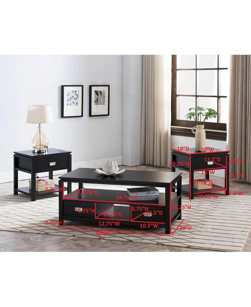 Kings Brand Furniture Willard 3-Piece Occasional Table Set