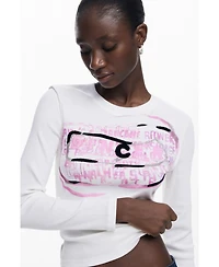 Desigual Women's Long-sleeve T-shirt with pink letters