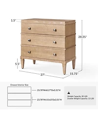 Hulala Home Ugo Transitional 3-Drawer Nightstand with Square Tapered Legs and Metal Knob