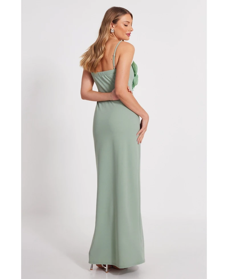 Quiz Women's Scuba Crepe Maxi Dress with 3D Applique Detail