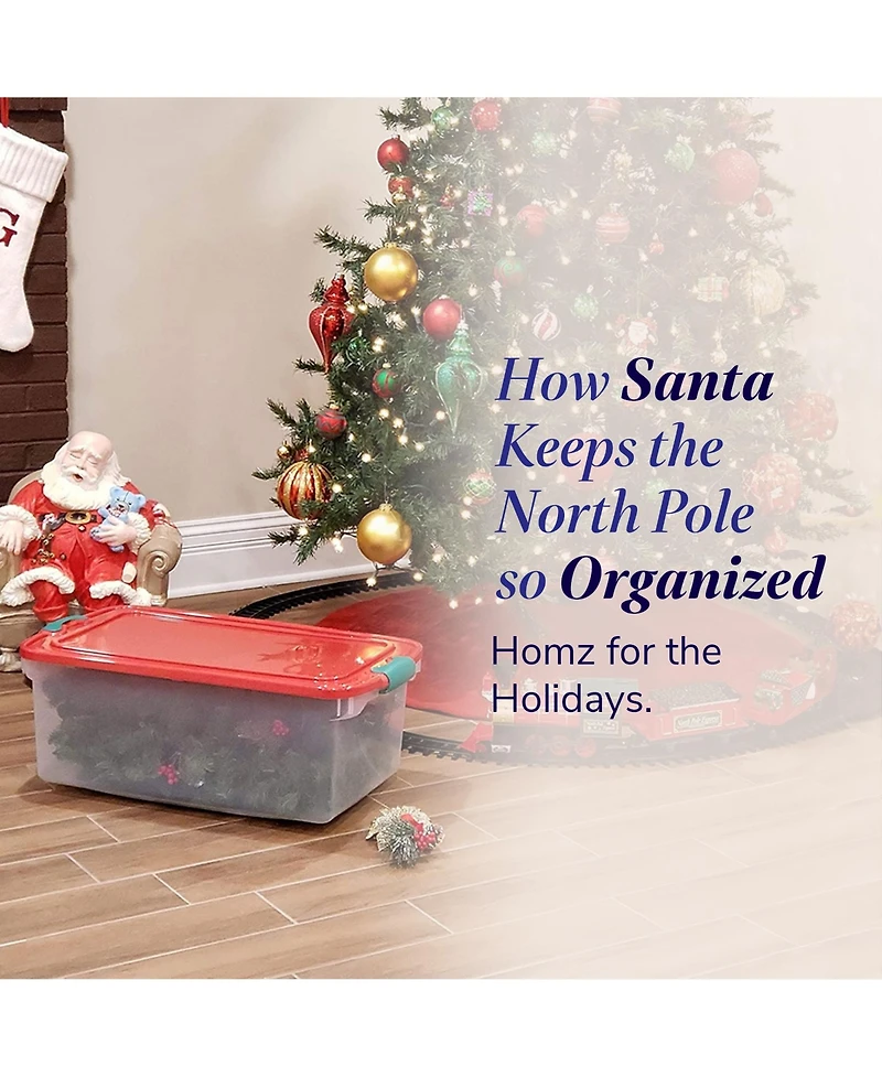 Homz 64 Qt Holiday Seasonal Decor Plastic Storage Bin with Latching Lid, 6 Pack