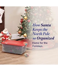 Homz 64 Qt Holiday Seasonal Decor Plastic Storage Bin with Latching Lid, 6 Pack