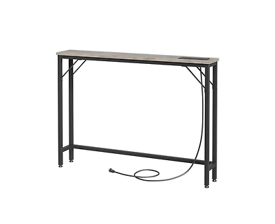 Slim Console Table with Built-in Outlets, Narrow Console Table for Small Spaces, Behind Your Couch or in Tight Areas. Industrial-Style Sofa Table for