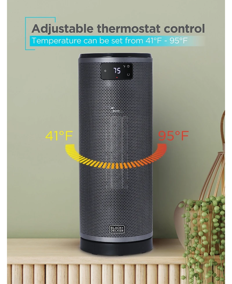 Black+Decker Ceramic Oscillating Tower Heater with Remote Control, Space Heater with Digital Led Display, Black