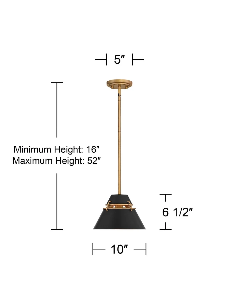 Possini Euro Design Curry 10" Modern Industrial Pendant Ceiling Light Fixture Dining Room Over Table Kitchen Island Foyer Hanging Black Gold Finish Me