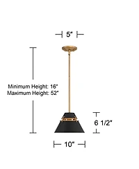 Possini Euro Design Curry 10" Modern Industrial Pendant Ceiling Light Fixture Dining Room Over Table Kitchen Island Foyer Hanging Black Gold Finish Me