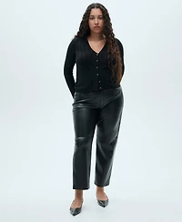 Mango Women's Leather-Effect Straight Trousers
