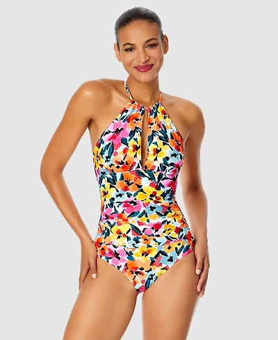 Anne Cole Women's Floral-Print High-Neck One-Piece Swimsuit