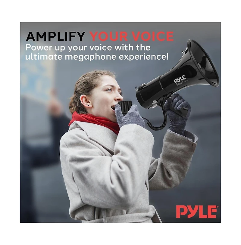 Pyle 50-Watt Portable Megaphone with Siren, MP3 Input, Automatic Siren, Shoulder Strap, Lightweight