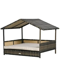 PawHut Wicker Dog House for Small and Medium Dogs,