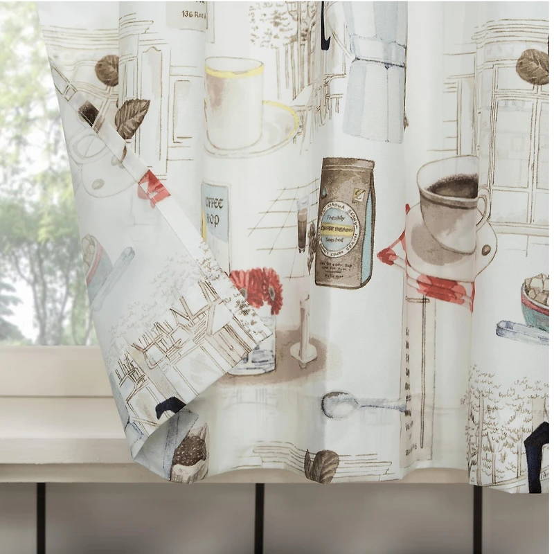 Brew Coffee Shop Semi-Sheer Rod Pocket Kitchen Curtain Valance and Tiers Set