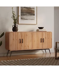 LuxenHome 4-Door with Soft Close 63-Inch Wide Sideboard Server Cabinet with Black Metal Legs