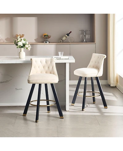 Set of 2 Velvet Swivel Bar Stools, 360° Rotation, Modern Kitchen Chairs-The Pop Home