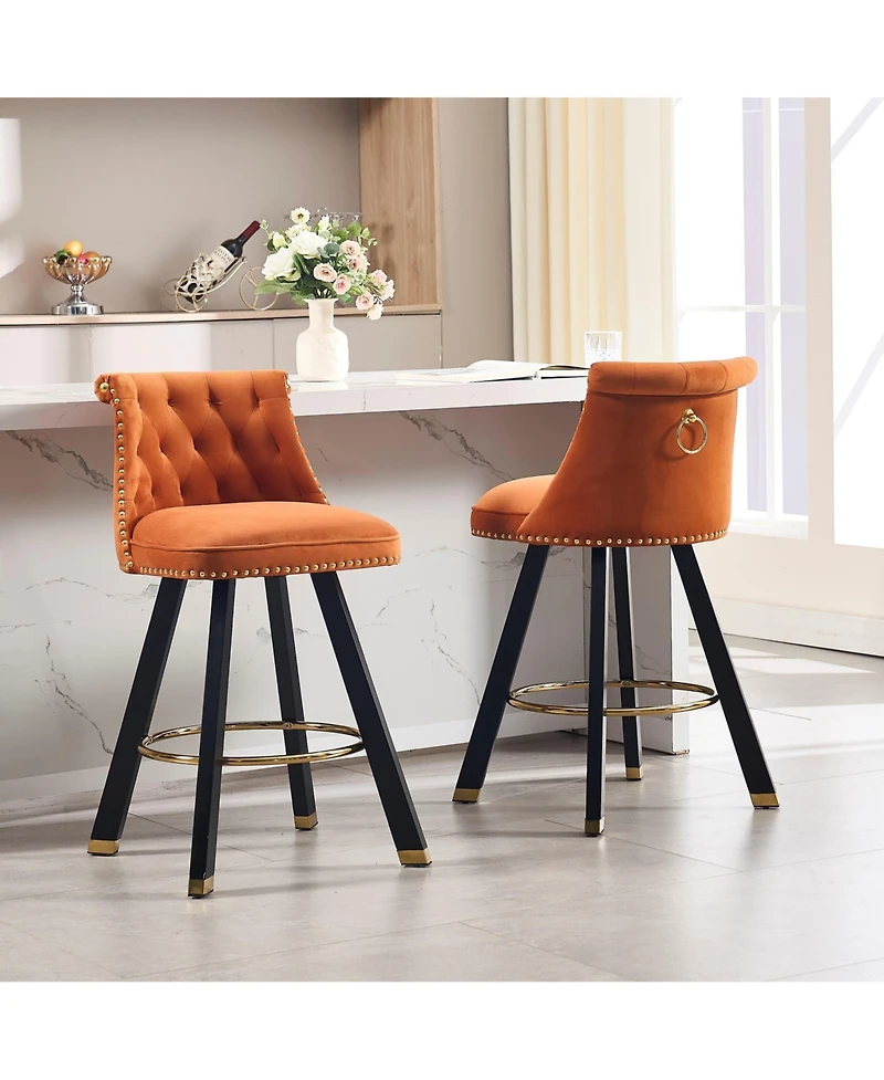 Set of 2 Velvet Swivel Bar Stools, 360° Rotation, Modern Kitchen Chairs-The Pop Home