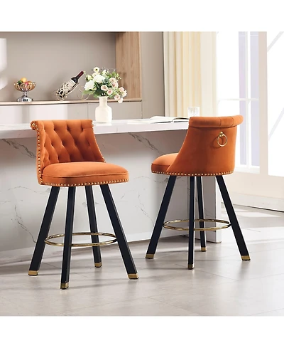 Set of 2 Velvet Swivel Bar Stools, 360° Rotation, Modern Kitchen Chairs-The Pop Home