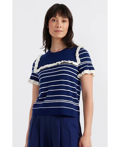 Chinti & Parker Women's Nautical Stripe Short Sleeve Merino Wool Top