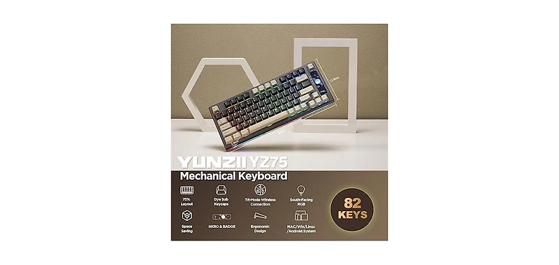 Yunzii YZ75 75% Gasket Mechanical Keyboard,Tkl Wireless Hot Swappable Bluetooth Gaming Keyboard with 4-Layer Padding,BT5.0/2.4Ghz/Type-c Nkro Rgb Keyb