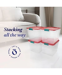 Homz 31 Quart Holiday Plastic Storage Container Bin with Latching Lid, 4 Pack