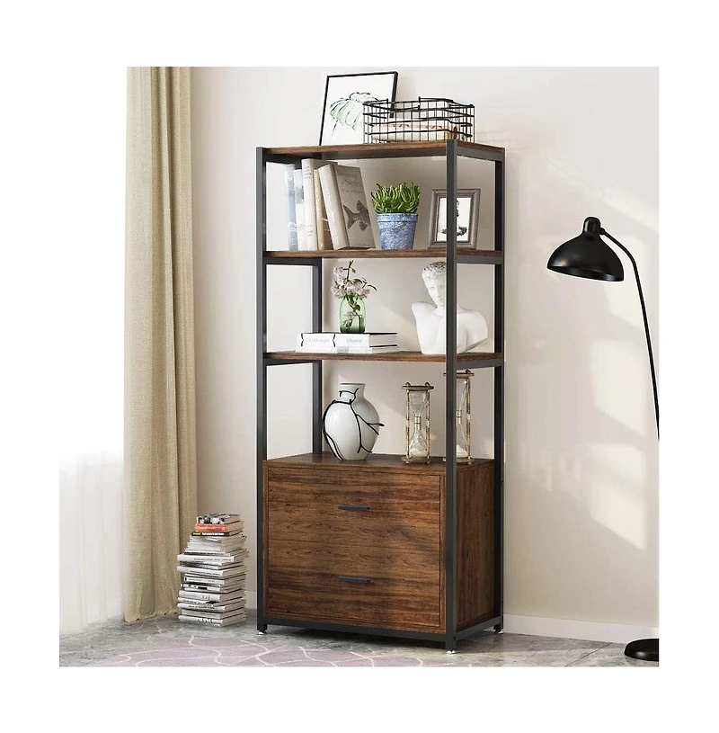 Tribesigns Bookcase, 4-Tier Bookshelf with 2 Drawers