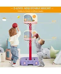 Gymax Portable 2 in 1 Kids Basketball Hoop Stand w/ Ring Toss & Storage Box