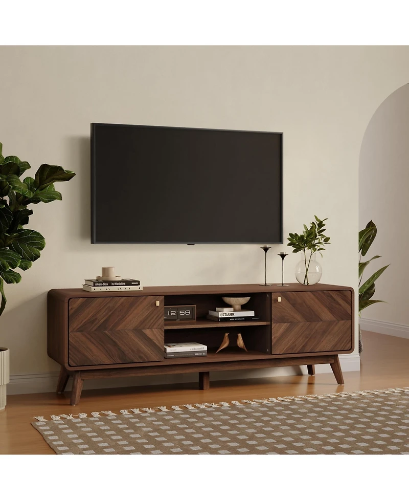 LuxenHome Columbia Engineered Wood 63-Inch Wide Credenza Tv Stand with Storage