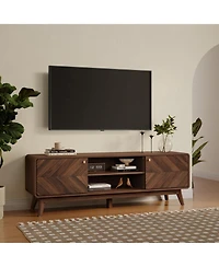 LuxenHome Columbia Engineered Wood 63-Inch Wide Credenza Tv Stand with Storage
