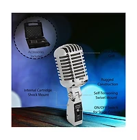 Pyle Classic Retro Dynamic Vocal Microphone, Vintage Style with 16' Xlr Cable (Silver)