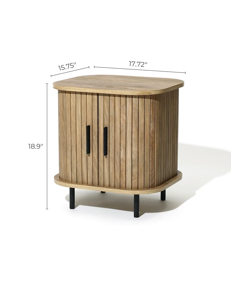 LuxenHome Mid-Century Modern 2-Door Nightstand and End Table with Slatted Slidng Doors