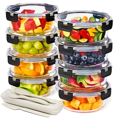 Sorbus 16 Piece Round (970ml/ 32.7oz/ 4cups) Glass Meal Prep Containers with Airtight Lids - Preserves Freshness, Oven Safe, durable, Bpa-free