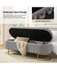 Raquel Storage Bench with Metal Legs and Channel Tufted